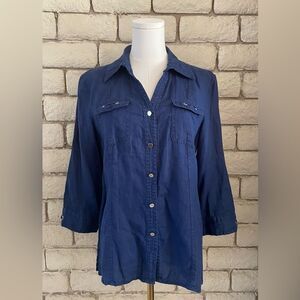 JM Collection Deep Blue Button-Down Shirt
